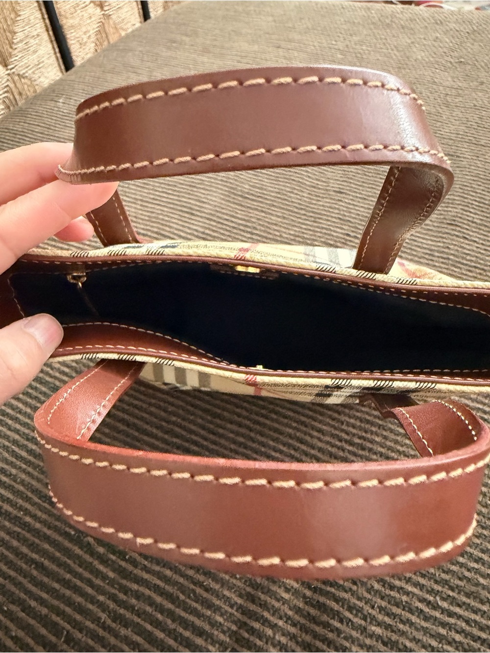 Burberry Nova Check Haymarket Coated Canvas Small Tote Bag L8.5 in x 7.5 in x4in - Picture 5 of 10